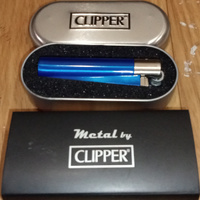 Газовая Зажигалка CLIPPER металлическая сине-серебристого цвета в подарочном кейсе #22, Вася Володя