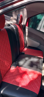 Чехлы для автомобильных сидений комплект Premium на RENAULT LOGAN 1 (2004-2013) седан, авточехлы модельные экокожа, задняя спинка СПЛОШНАЯ, черно-красный ромб (Рено Логан) #4, Светлана С.