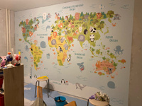 Фотообои для детской "Карта мира с животными голубая", 3,60 х 2,70 м (Flizelini 4070-4F) #6, Мария Д.