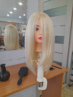 Учебная голова манекен / Болванка для причесок San Valero Римма / Инструмент кукла для парикмахера, 70% человеческий волос, 30% высокотемпературный белковый шёлк + штатив #3, Надежда П.