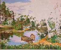 Картина по номерам на холсте с подрамником 40х50 Лодка у пруда Природа Пейзаж #47, Татьяна К.
