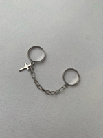 Двойное кольцо с цепочкой и подвеска крест, безразмерное, унисекс #1, Арина К.