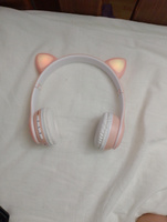 Наушники беспроводные, с ушками, Bluetooth, светящиеся детские, розовые, встроенный микрофон #80, Диана Ч.