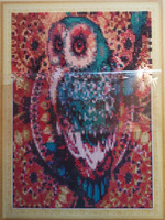 Алмазная мозаика на подрамнике - Сова цветная. Картина стразами 30 на 40 - сова на ветке разноцветная #17, Ирина П.