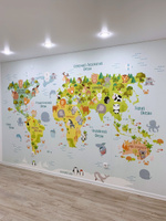 Фотообои для детской "Карта мира с животными голубая", 3,60 х 2,70 м (Flizelini 4070-4F) #4, Ольга Ч.