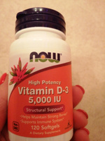 Витамин Д3 5000 МЕ 120 softgels, Now Vitamin D3, Для иммунитета, Крепкие кости и зубы #7, Елена -.
