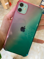 Противоударный силиконовый чехол на iPhone 11 (Айфон 11) с усиленными углами и бортиком (защитой) вокруг модуля камер, прозрачный розово-голубой Rosco #17, Ксения С.