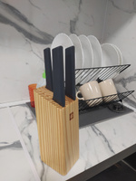 Набор стальных ножей (3 ножа + деревянная подставка из сосны) HuoHou 4-Piece Kitchen Knife Set Lite (HU0059), РУССКАЯ ВЕРСИЯ!!!, черный #21, Ольга М.