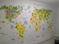 Фотообои для детской "Карта мира с животными голубая", 4,50 х 2,70 м (Flizelini 4070-5F) #1, Вячеслав К.