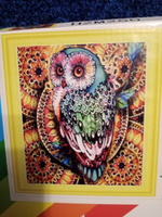 Алмазная мозаика на подрамнике - Сова цветная. Картина стразами 30 на 40 - сова на ветке разноцветная #23, Надежда П.