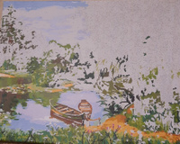 Картина по номерам на холсте с подрамником 40х50 Лодка у пруда Природа Пейзаж #46, Татьяна К.