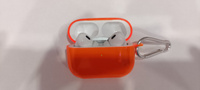 Чехол для AirPods Pro 2 с карабином, оранжевый полупрозрачный #56, Вильян И.