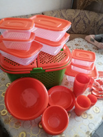 Большой набор посуды для пикника в корзине, 46 предметов, оранжевый #6, Андрей М.