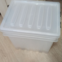 Система хранения вещей RoxBox 50 л, ящик пластиковый с крышкой и клипсами, коробка , прозрачный, 39x39x50 см, 2 шт #114, Лидия Р.