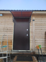 Козырек металлический над входной дверью YS74G, ArtCore, серый каркас с коричневым поликарбонатом #4, Екатерина К.