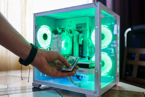 Корпус Ginzzu V350 mATX кубик, закаленное стекло, RGB подсветка ...