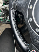 Оплетка на руль со шнуровкой из натуральной гладкой кожи черная с черной нитью #2, Данила К.