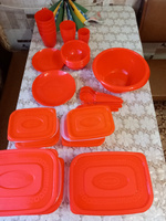 Большой набор посуды для пикника в корзине, 46 предметов, оранжевый #4, Светлана Ч.
