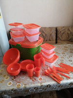 Большой набор посуды для пикника в корзине, 46 предметов, оранжевый #5, Андрей М.