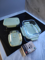 Контейнер для еды стеклянный, герметичный ланч-бокс для хранения продуктов, набор из 3 шт, зеленые #3, Антонина З.