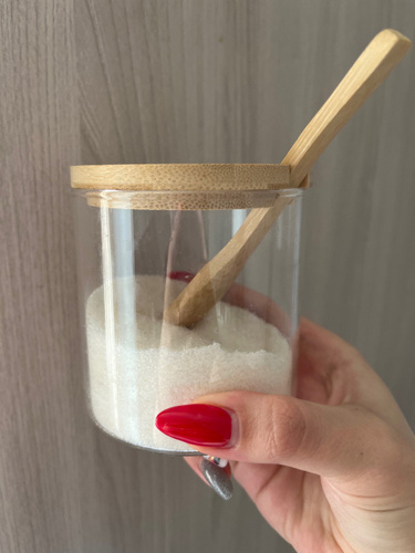 Сахарница с ложкой и крышкой из бамбука стеклянная 300мл. - купить с ...