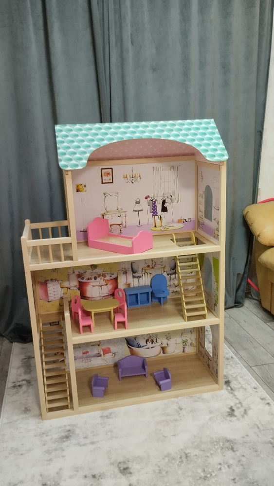 Деревянный кукольный домик с мебелью для кукол "Алина" - купить с ...