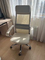 Кресло компьютерное для руководителей Easy Chair 655 SL, офисный стул на колесиках, с подголовником, экокожа/сетка, бежевый #13, Валерия Ж.