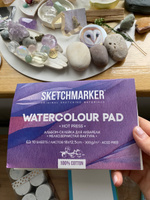 Бумага акварельная для рисования SKETCHMARKER 300 г, 100% хлопок Satin 12,5х18 см, Мелкозернистая фактура Блок-склейка по четырем сторонам - 10 плотных листов #12, Наталья И.