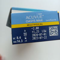 Мультифокальные линзы ACUVUE Oasys Max 1-day Multifocal (30 линз) R 8.4 SPH -2.00 Аддидация LOW, однодневные, прозрачные #19, Екатерина И.