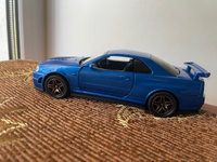 Модель автомобиля Nissan Skyline GT-R R34 инерционная машинка 1:28 синяя длина 14.5см, со светом и звуком #54, Ляйсан М.