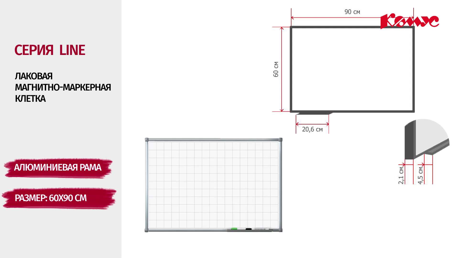 Доска магнитно маркерная 100x150 см лаковое покрытие алюминиевая рама