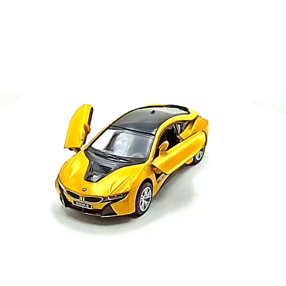 Машинка металлическая Kinsmart 1:36 BMW i8 в обвесе 5379ADKT инерционная,  двери открываются / Желтый - купить с доставкой по выгодным ценам в  интернет-магазине OZON (303627082)