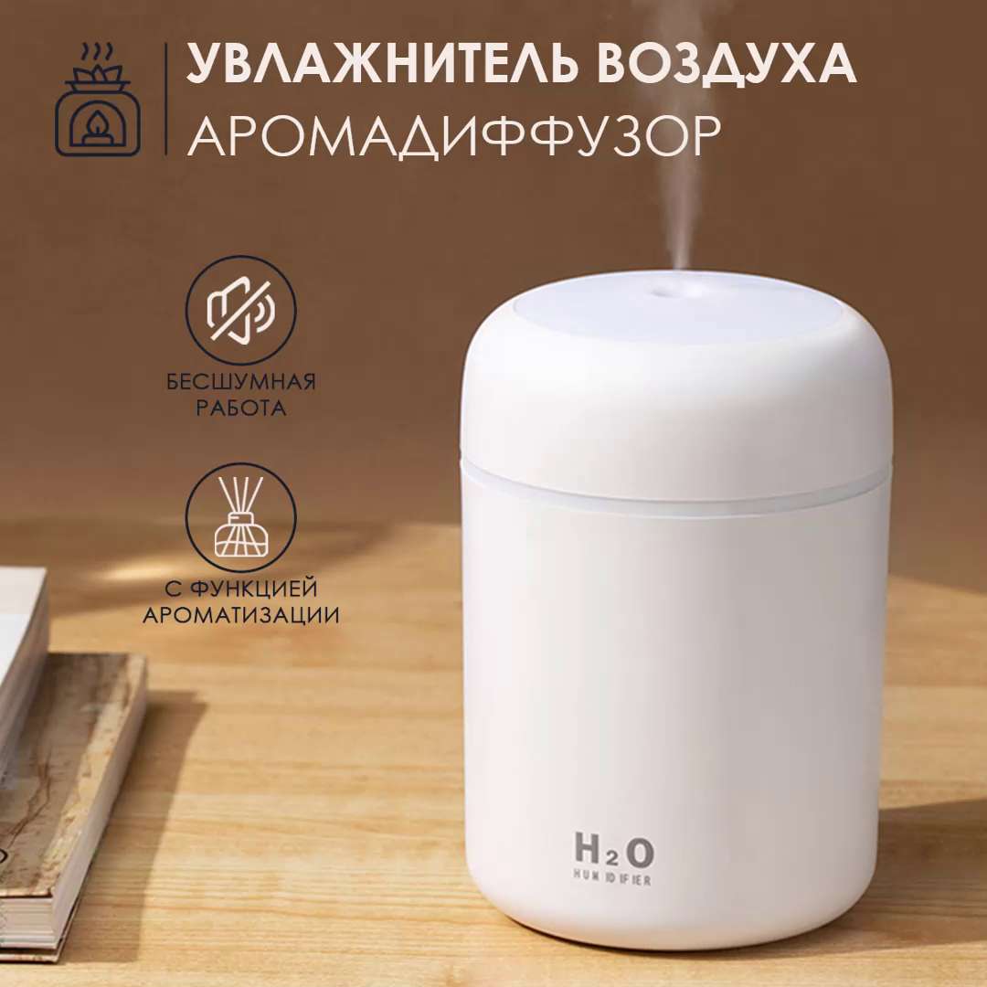 Увлажнитель воздуха H2O 300 мл с Led-подсведкой, работает от USB можно  использовать дома, в офисе и в автомобиле, белый/Аромаувлажнитель/ Увлажнитель ионизатор воздуха/Автомобильный увлажнитель воздуха/Увлажнитель  воздуха в машину/Арома увлажнитель ...