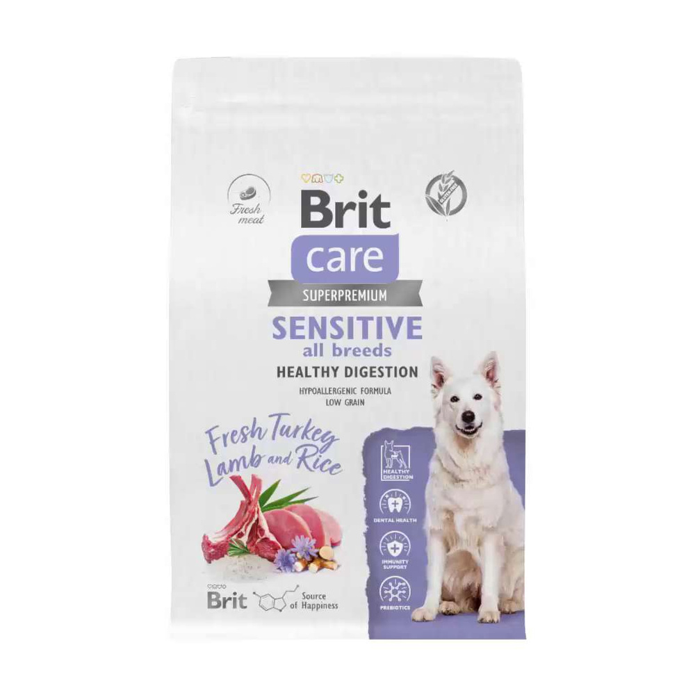 Brit Care Dog Sensitive Healthy Digestion сухой корм для собак всех пород с  чувствительным пищеварением, индейка, ягненок, рис, 3 кг / Брит Сенситив  Superpremium All Breeds Turkey Lamb - купить с доставкой