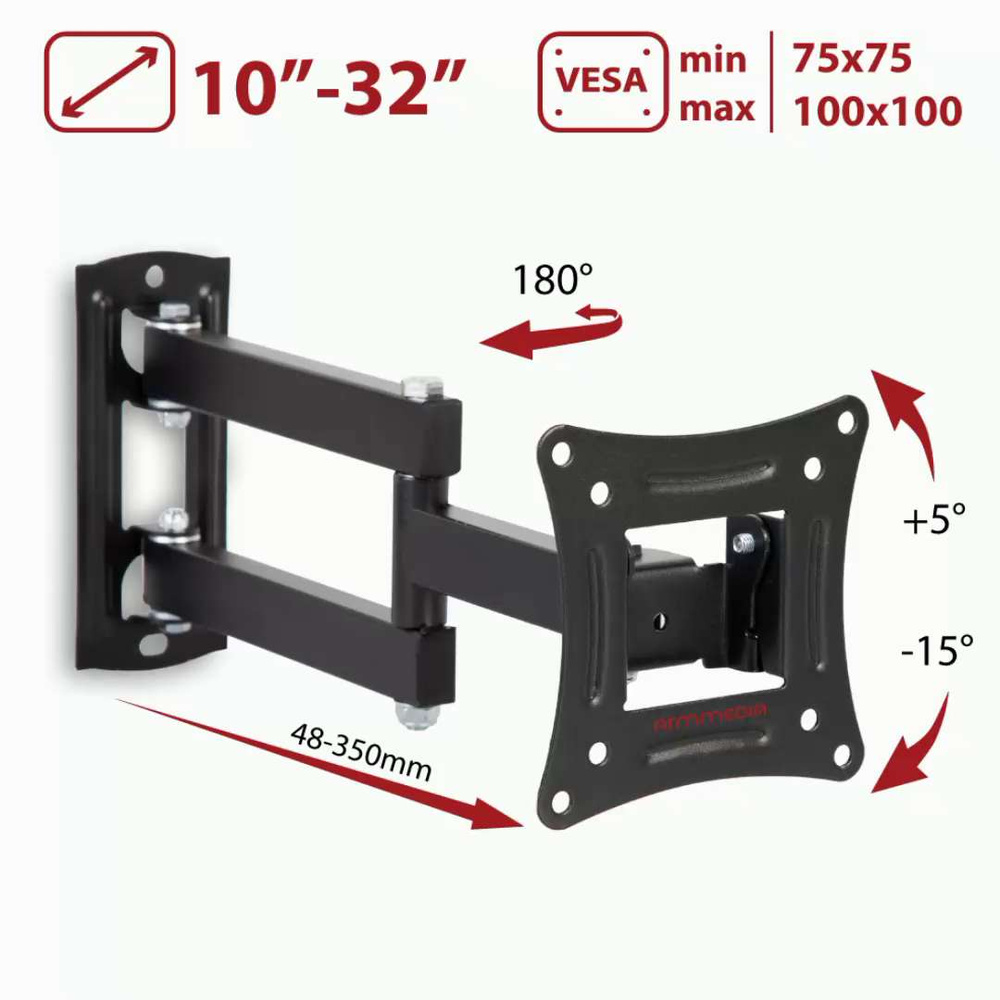 Кронштейн для телевизора настенный наклонно-поворотный Arm Media LCD-104 /  до 32 дюймов / vesa 100x100купить по низким ценам в интернет-магазине OZON  с доставкой (200804452)