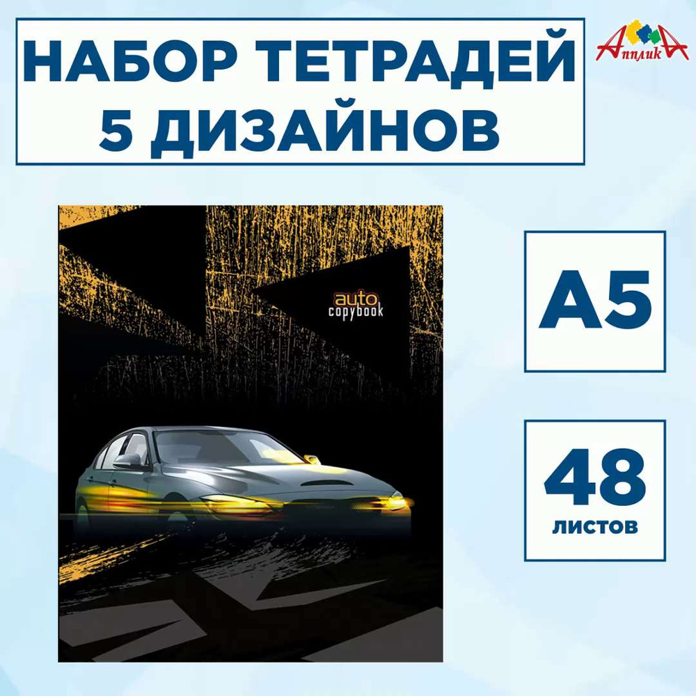 Набор тетрадей в клетку 48 листов Апплика, Комплект 5 штук, а5, скоба,  серия 