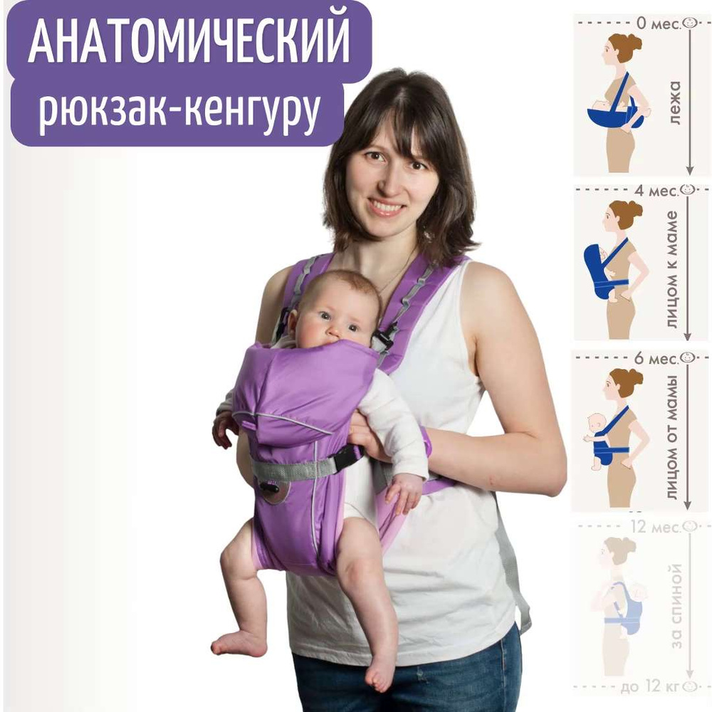 Рюкзак кенгуру переноска для новорожденных детей с 0 Чудо-чадо BabyActive  Simple, сиреневый