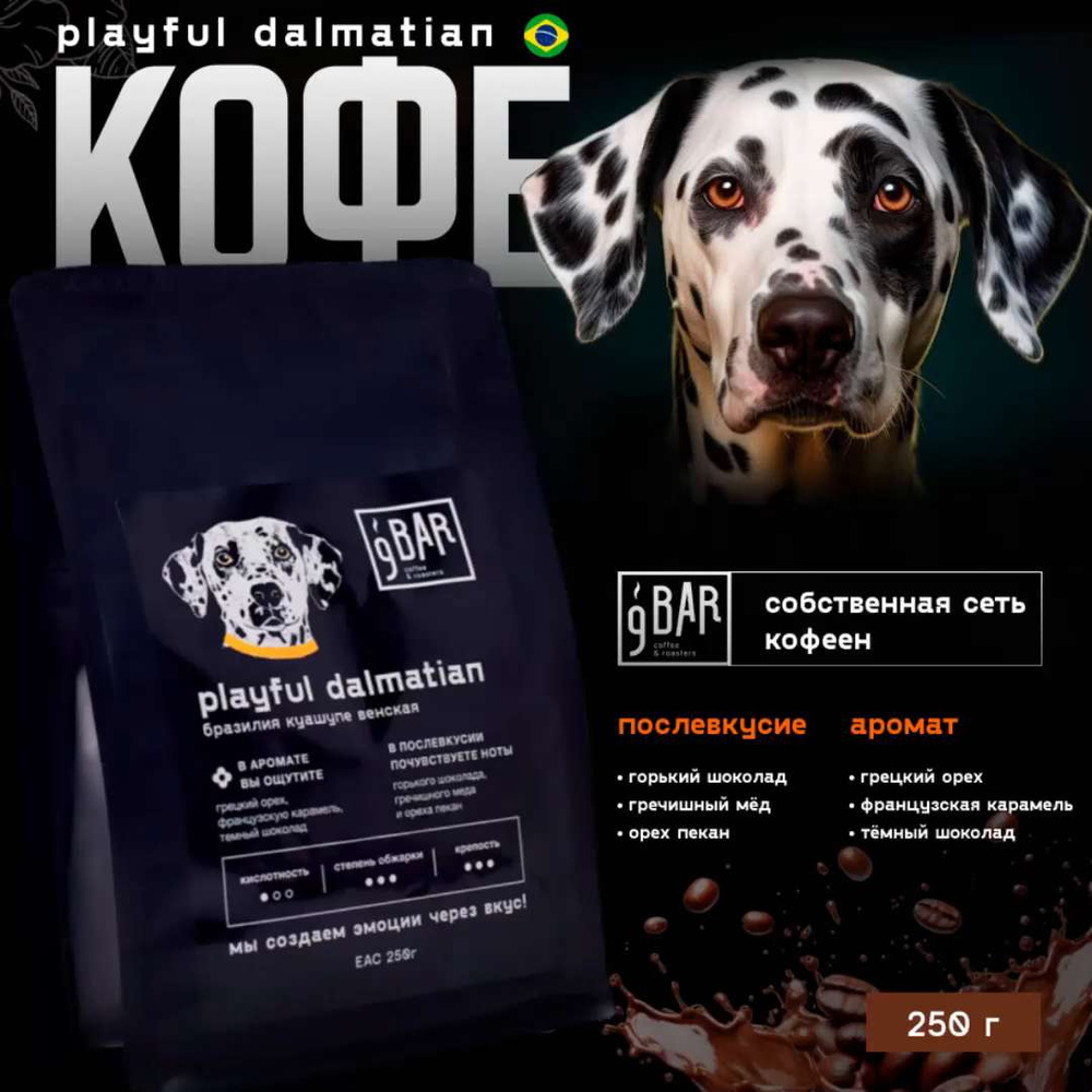 Кофе в зернах 9 BAR coffee & roasters / 9 БАР КОФЕ Бразилия Куашупе венская  Playful Dalmatian dark, арабика, 250 г - купить с доставкой по выгодным  ценам в интернет-магазине OZON (1176839531)